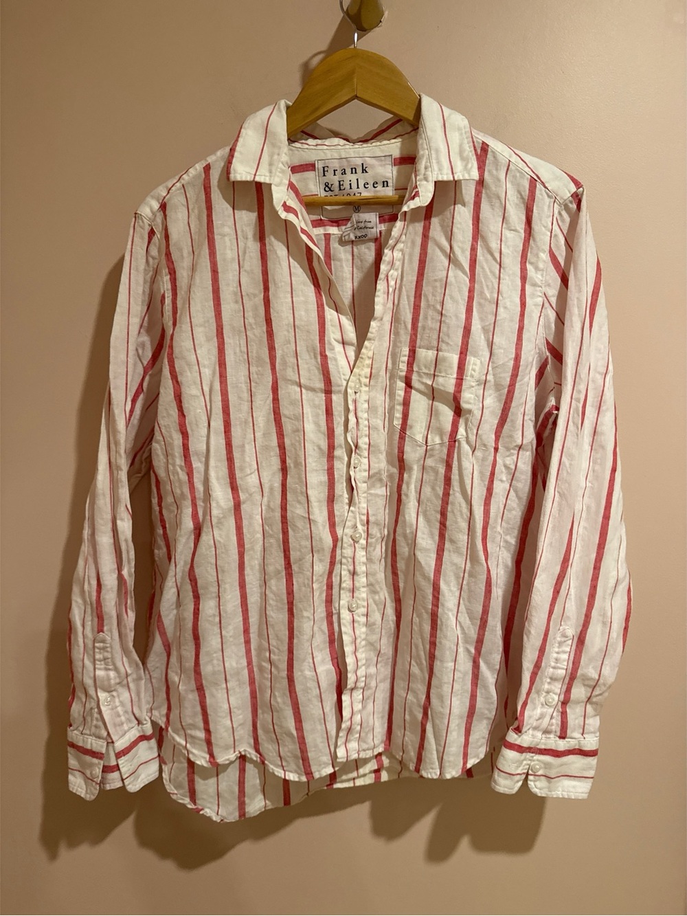 Frank & Eileen White Red Linen Stripe Button-Up Shirt
